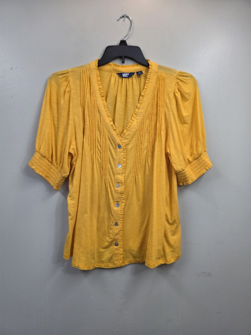 Lands End Women  Short Sleeve  Shirt  Tangerine Orange Button Front Size M